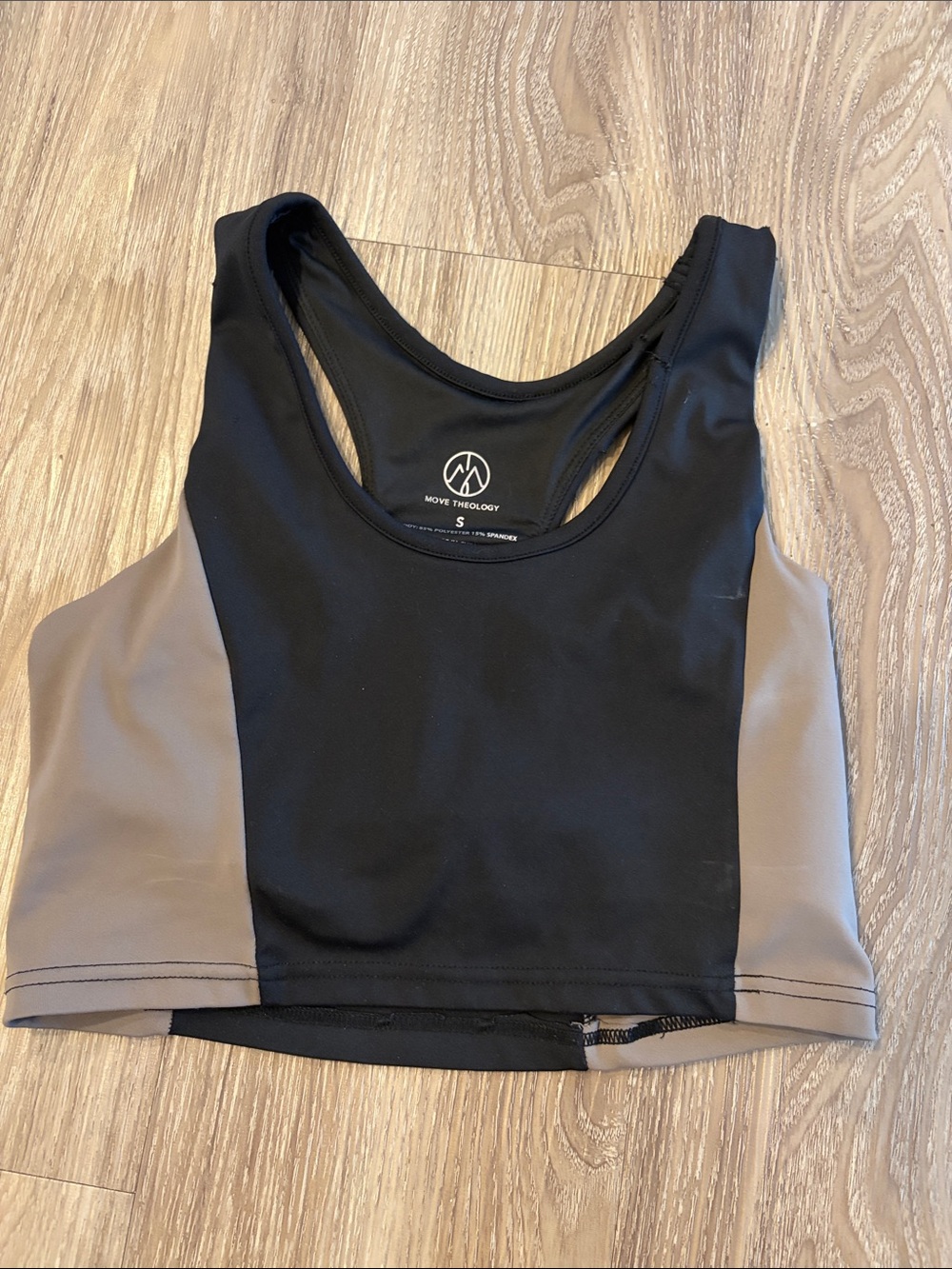 Move Theology Black & Taupe Colorblock Racerback Sports Bra